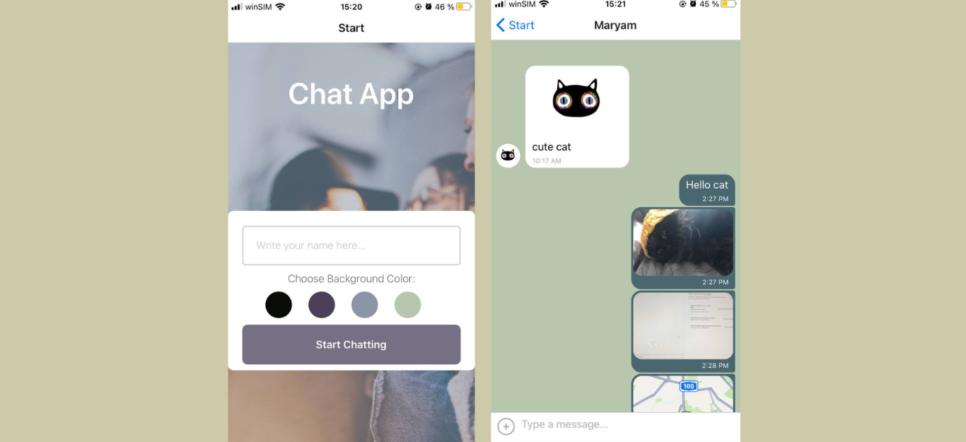 start screen of chat app